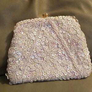 White Beaded & Sequined Clutch